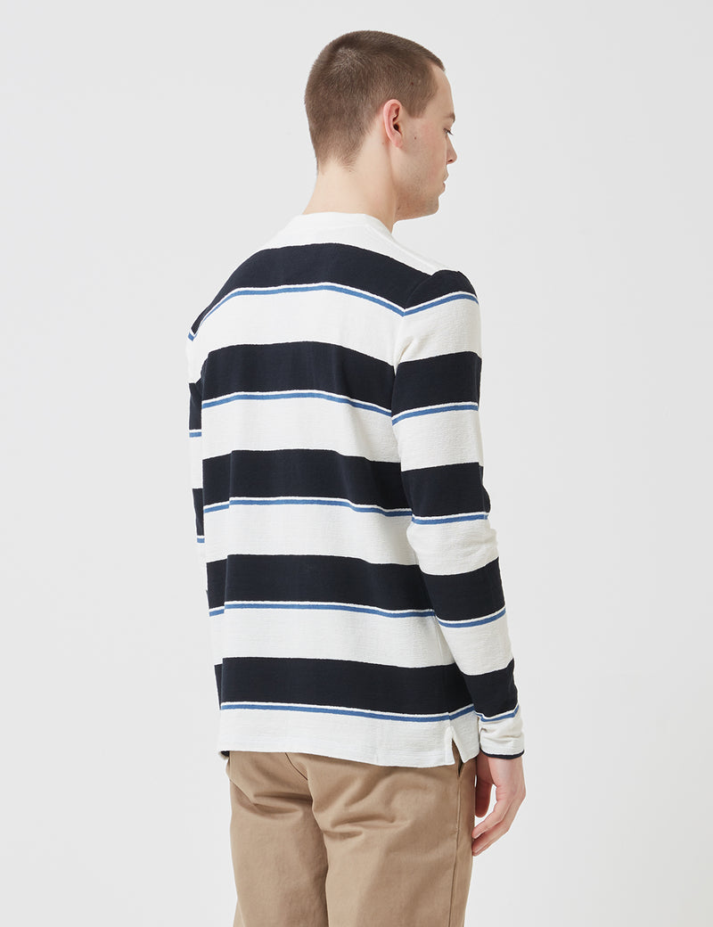 Norse Projects Johannes TexturedStripe長袖Tシャツ-ダークネイビーブルー