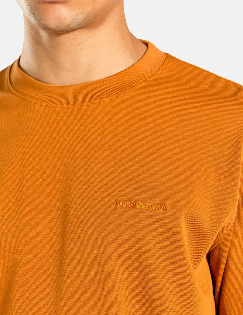 Norse Projects Johannes Heavy Logo Longsleeve T-Shirt - Rufous Orange