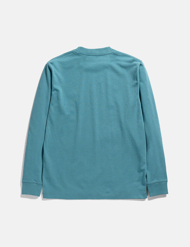 Norse Projects Johannes Heavy Logo Longsleeve T-Shirt - Sea Blue