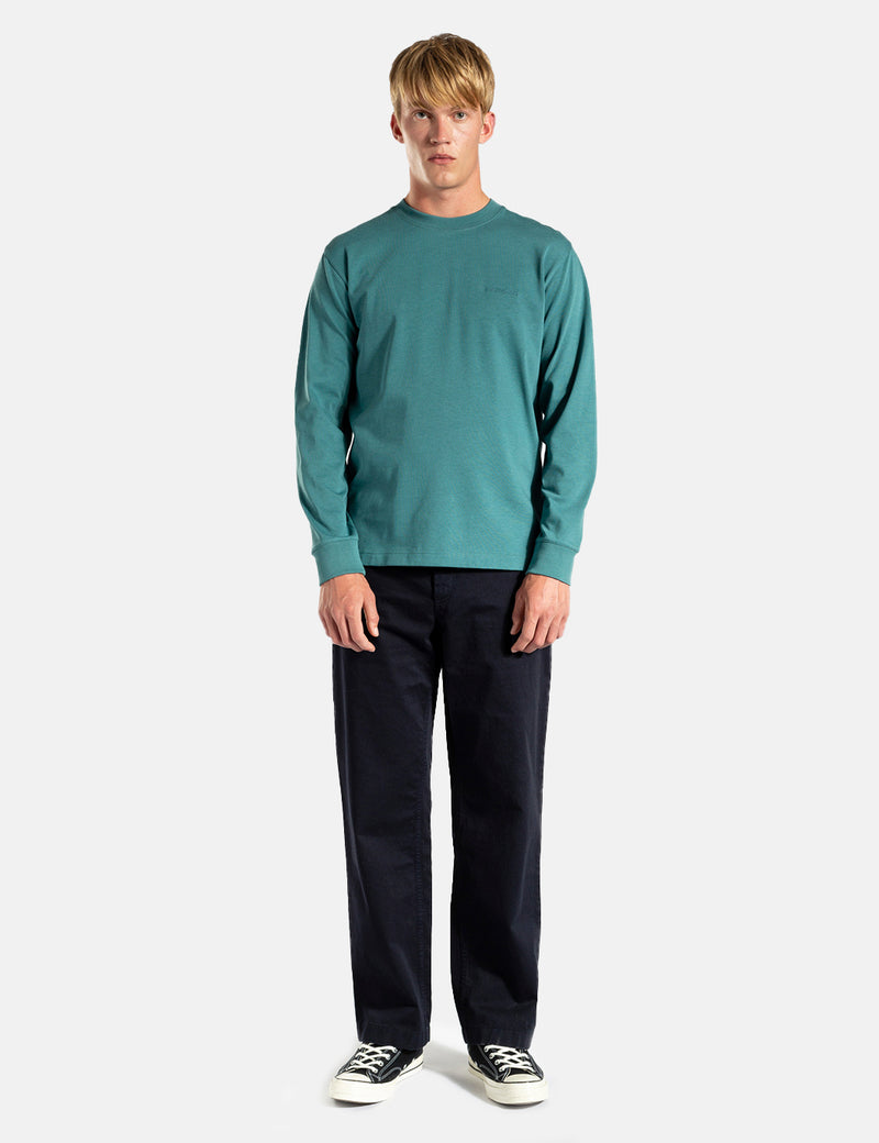 Norse Projects Johannes Heavy Logo Longsleeve T-Shirt - Sea Blue