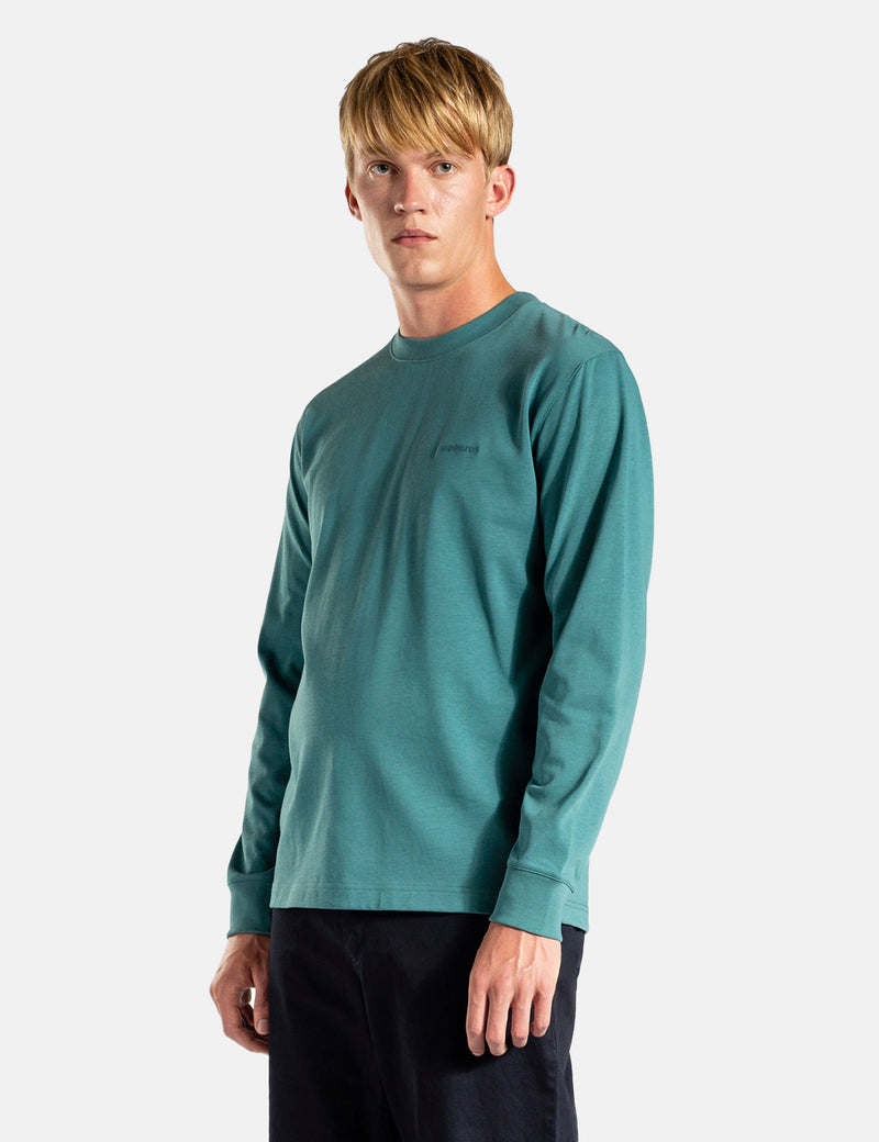 Norse Projects Johannes Heavy Logo Longsleeve T-Shirt - Sea Blue