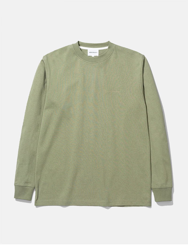 Norse Projects Johannes Heavy Logo Langarm-T-Shirt - Lindengrün
