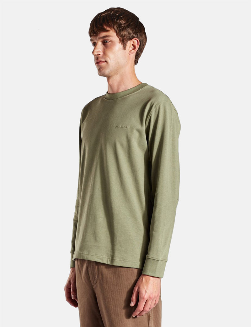 Norse Projects Johannes Heavy Logo Langarm-T-Shirt - Lindengrün