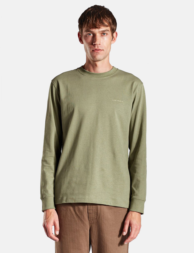 Norse Projects Johannes Heavy Logo Langarm-T-Shirt - Lindengrün