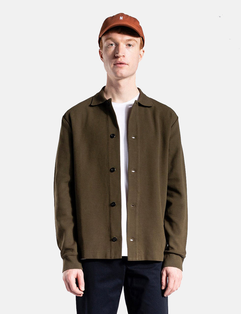 Norse Projects Jorn Textured Overshirt - Dark Olive Green