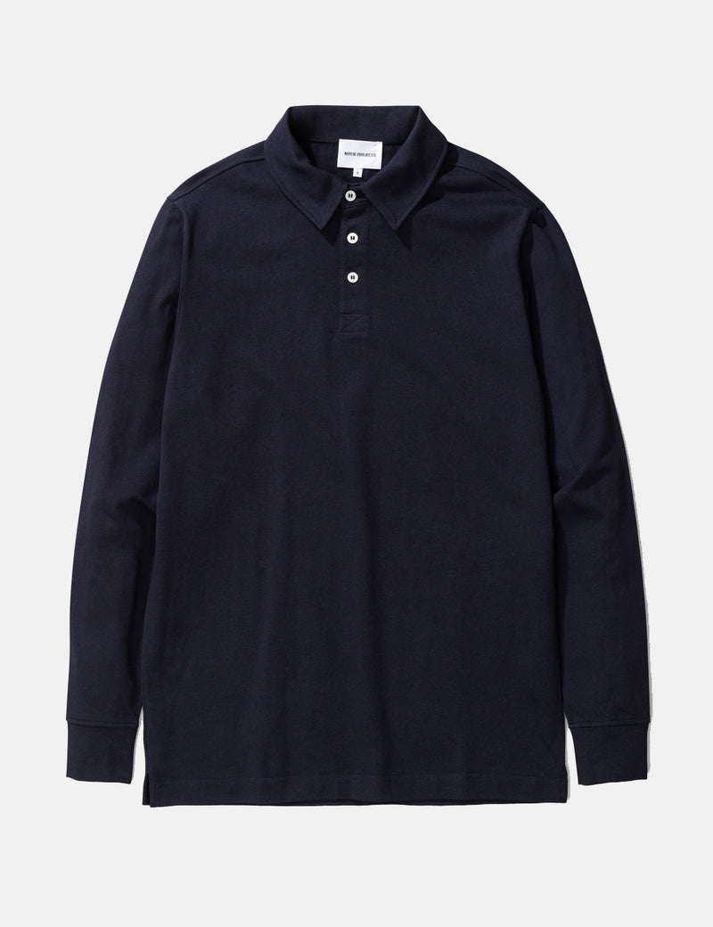 Norse Projects Ruben Long Sleeve Polo T-Shirt - Dark Navy Blue