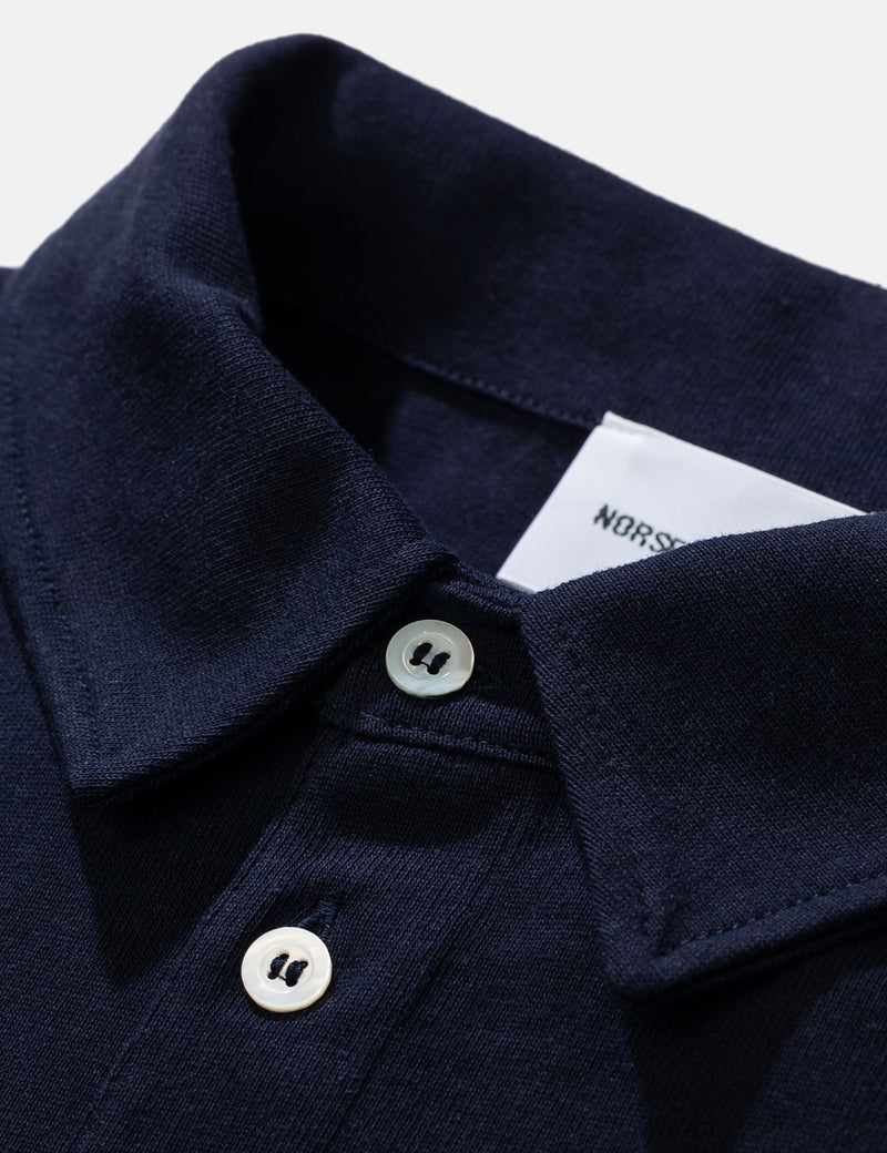 Norse Projects Ruben Long Sleeve Polo T-Shirt - Dark Navy Blue