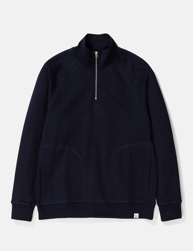 Norse Projects Alfred Light Sweatshirt (1/4 Zip) - Dark Navy Blue
