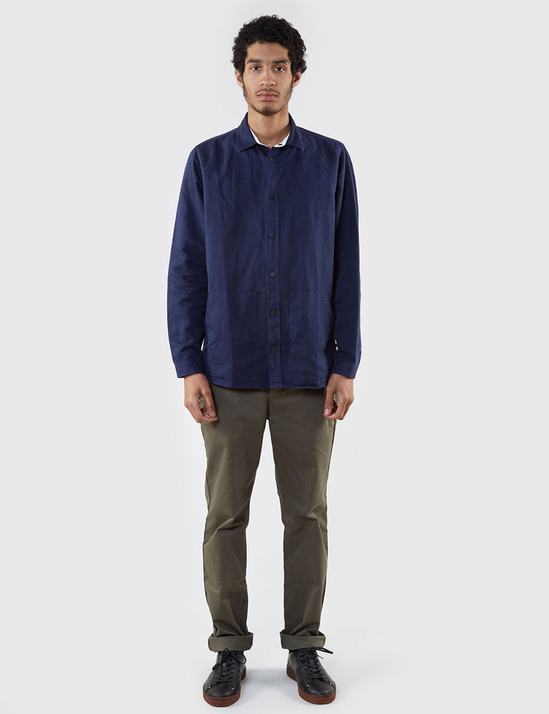Norse Projects Jens Cotton Linen Over Shirt - Navy Blue
