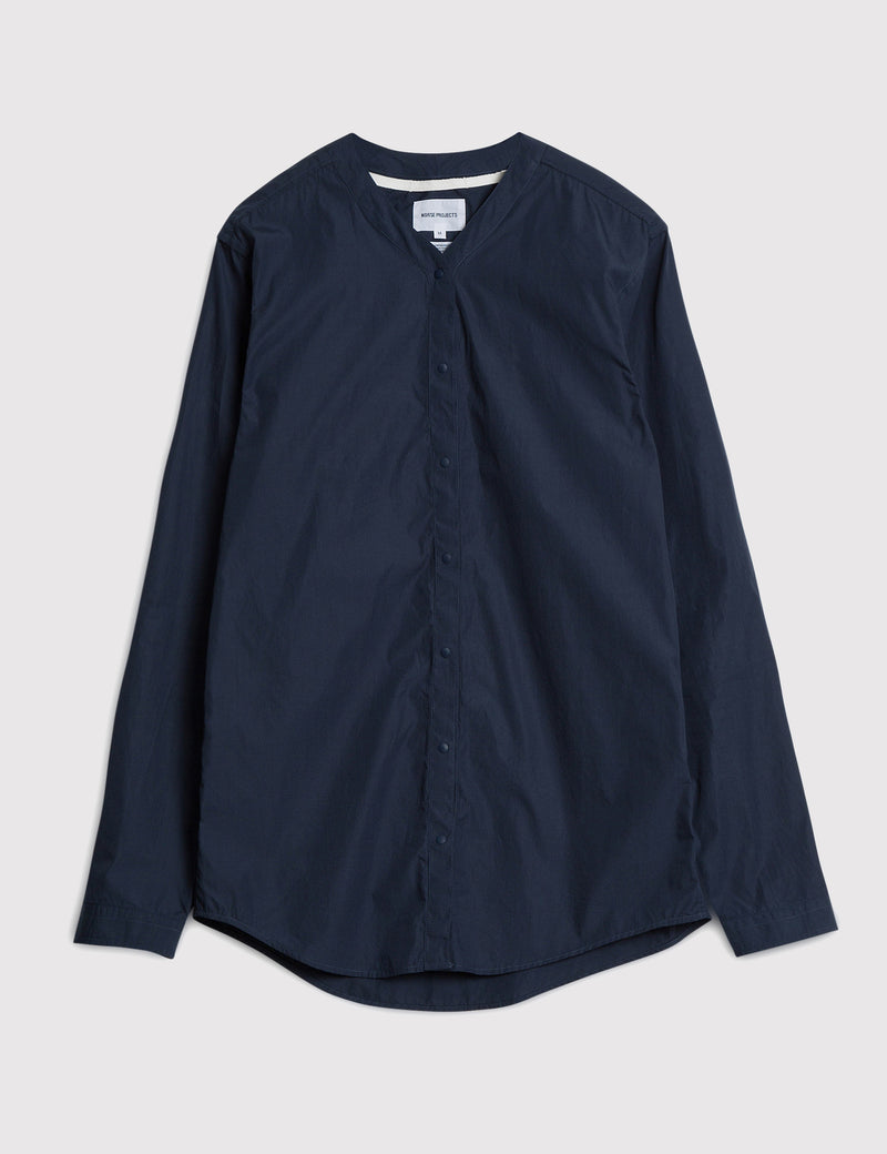Norse Projects Bertil Baseball Shirt (Poplin)  - Navy Blue