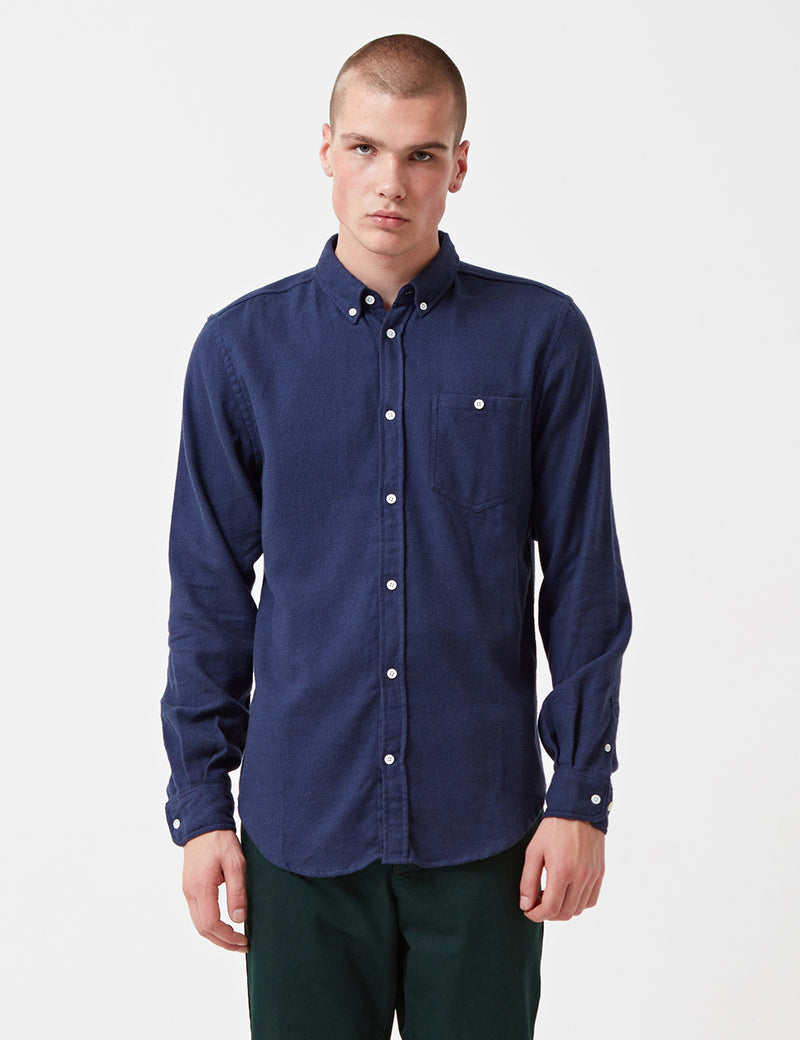 Norse Projects Osvald Brushed Flannel Shirt - Navy