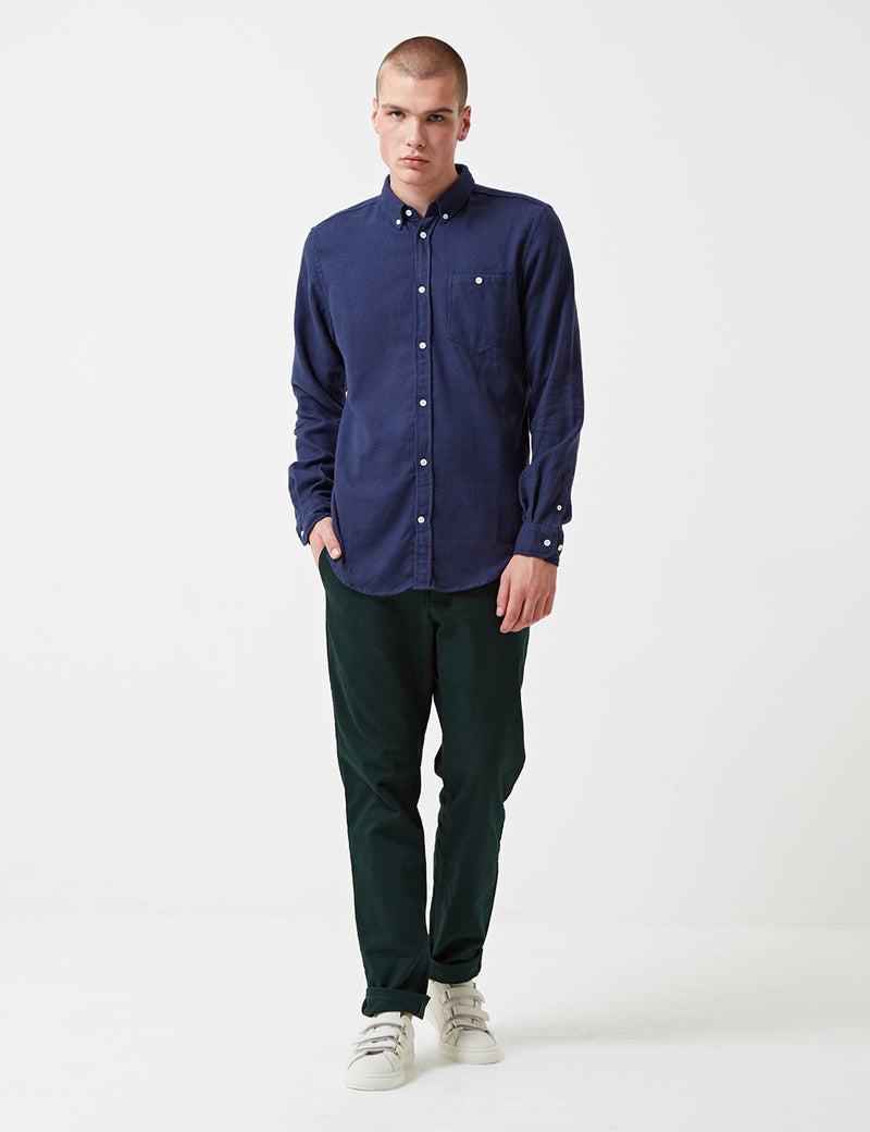 Norse Projects Osvald Brushed Flannel Shirt - Navy