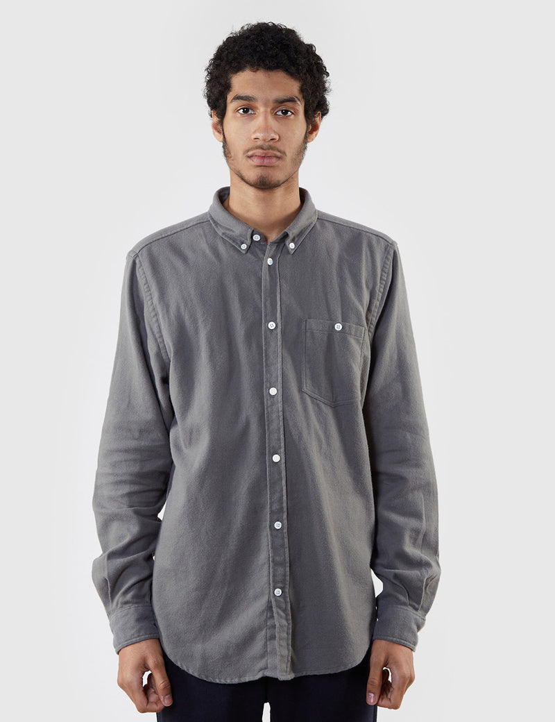 Norse Projects Osvald Brushed Flannel Shirt - Dried Olive