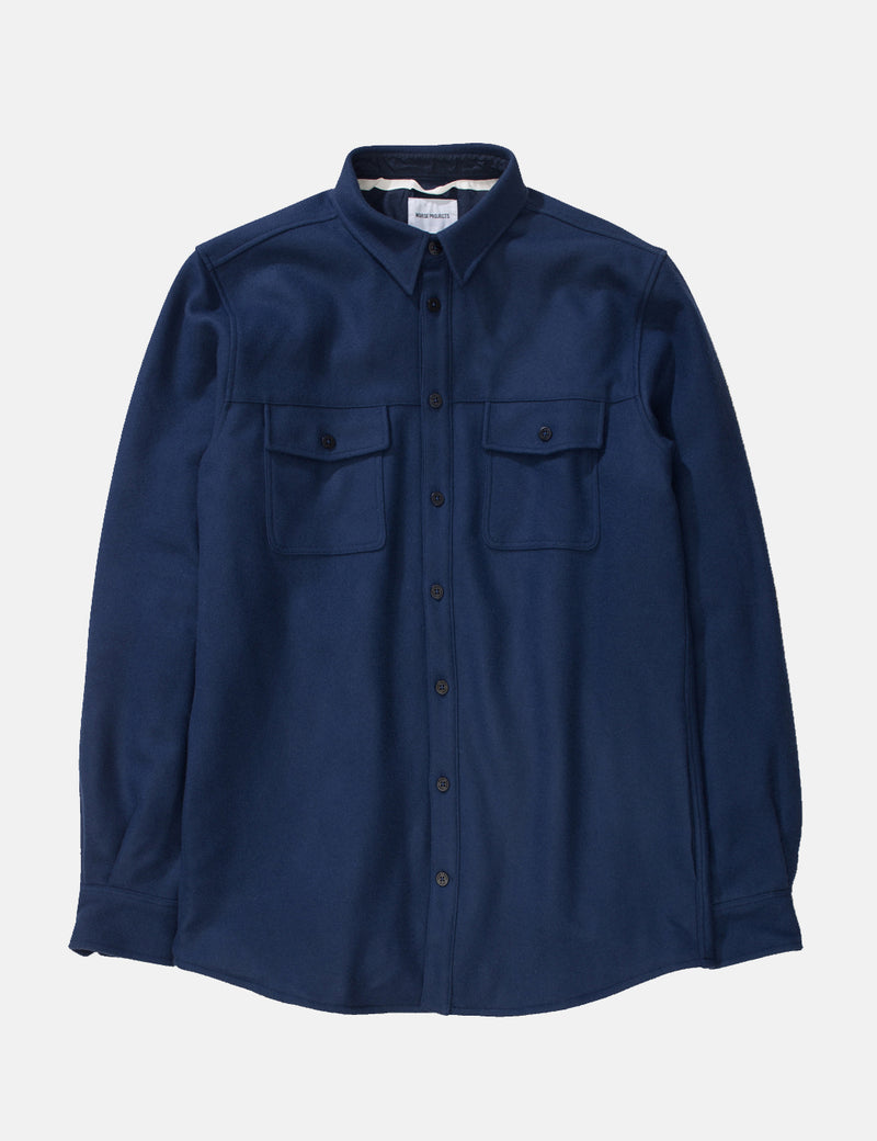 Norse Projects VilladsMeltonオーバーシャツ-ネイビー