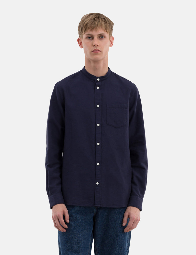 Norse Projects Hans Grandad Ripstop Shirt - Dark Navy Blue