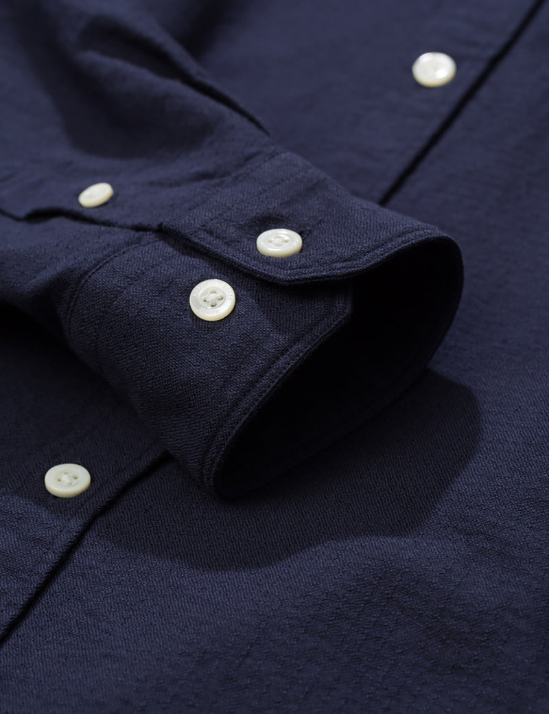 Norse Projects Hans Grandad Ripstop Shirt - Dark Navy Blue