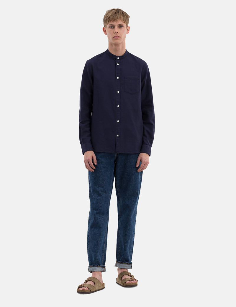Norse Projects Hans Grandad Ripstop Shirt - Dark Navy Blue