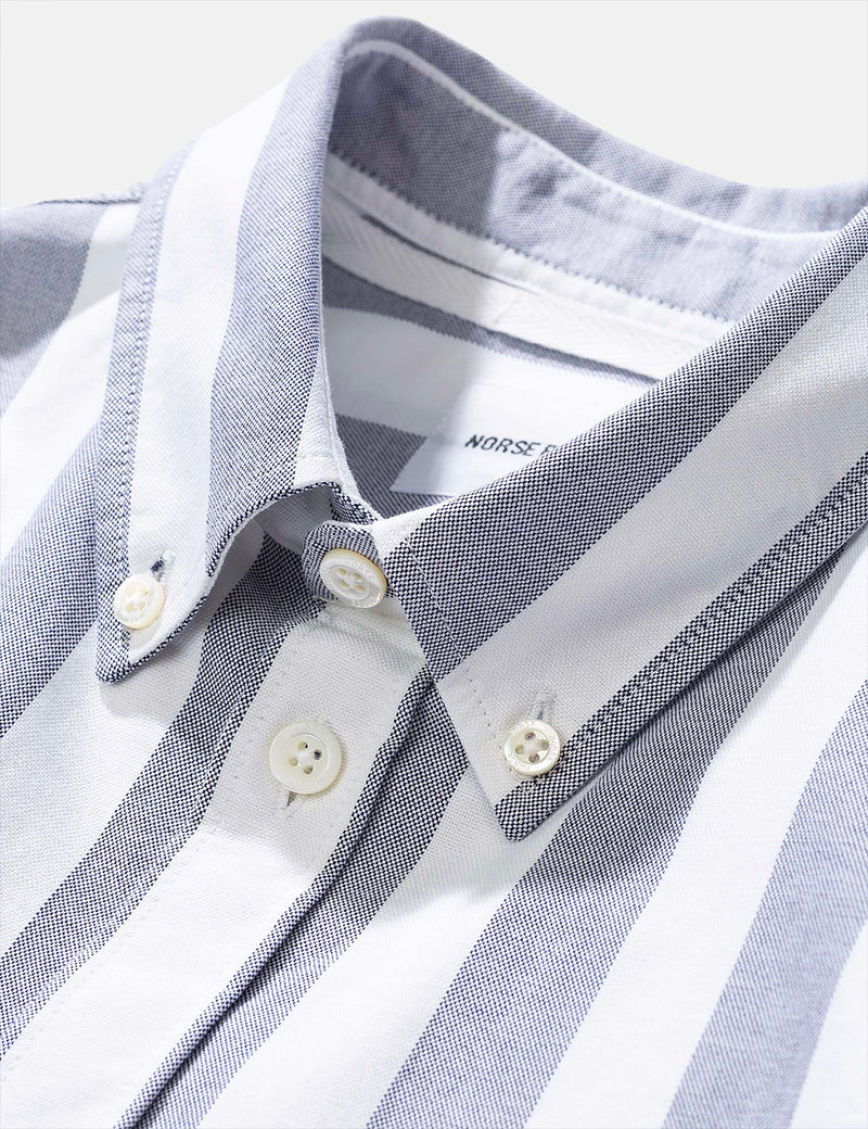 Norse Projects Anton Oxford Shirt (Wide Stripe) - Navy Blue