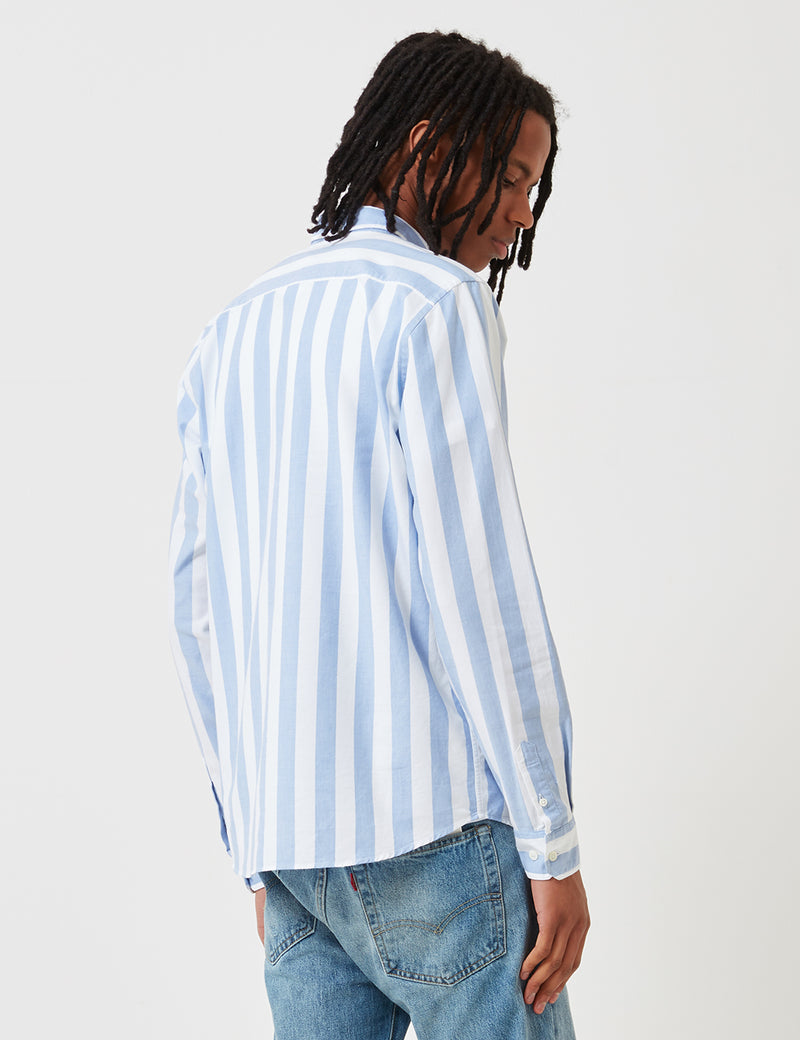 Norse Projects Anton Wide Stripe Oxford Shirt - Pale Blue