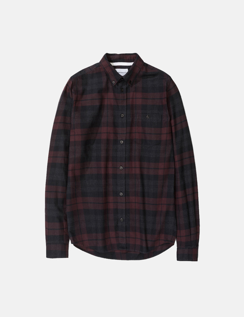 Norse Projects Anton Flanell Karohemd - Aubergine Brown