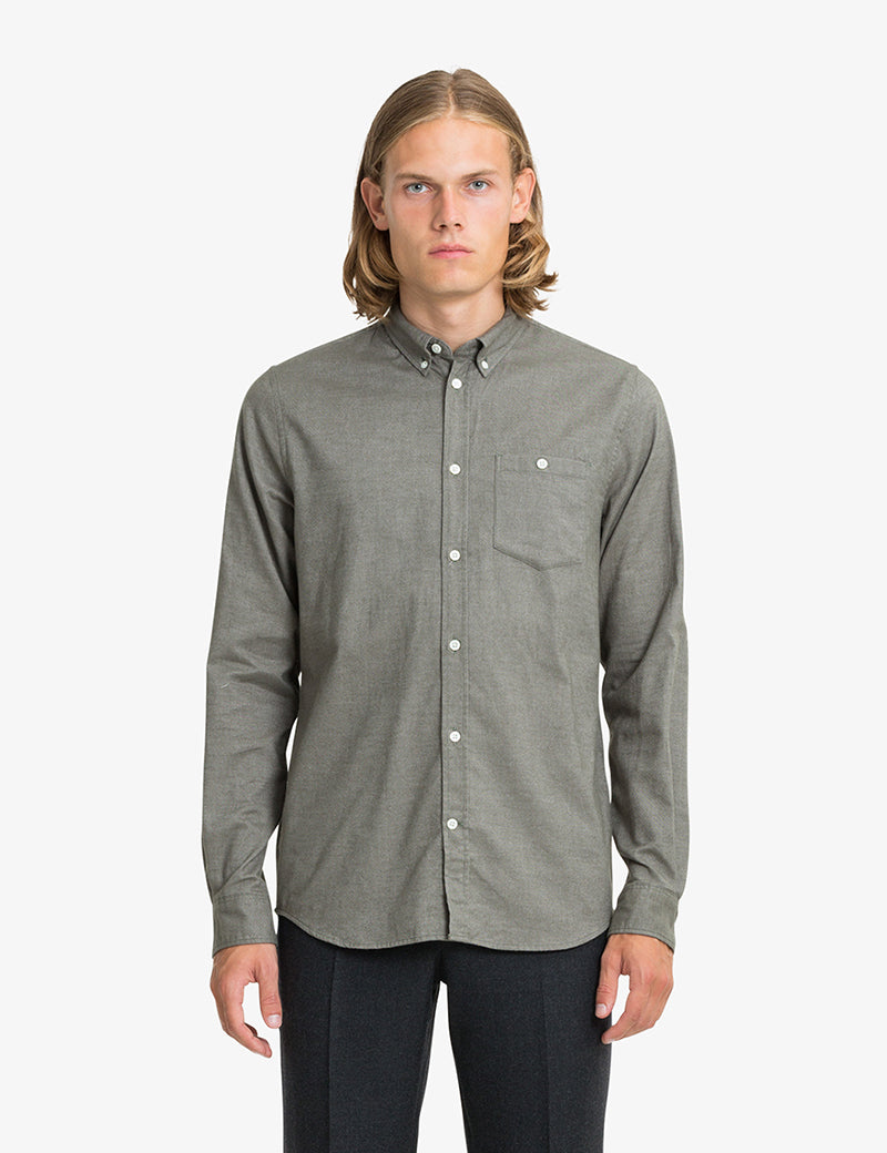 Norse Projects Anton Brushed Flannel Shirt - Sitka Green