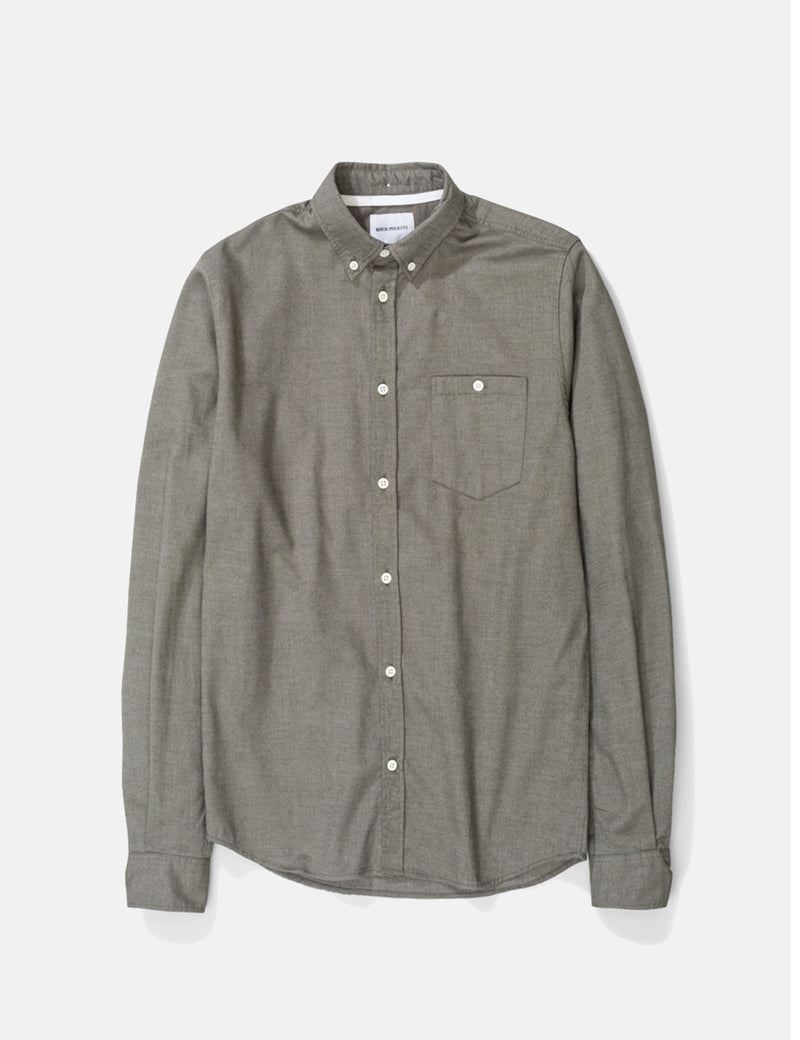 Norse Projects Anton Brushed Flannel Shirt - Sitka Green