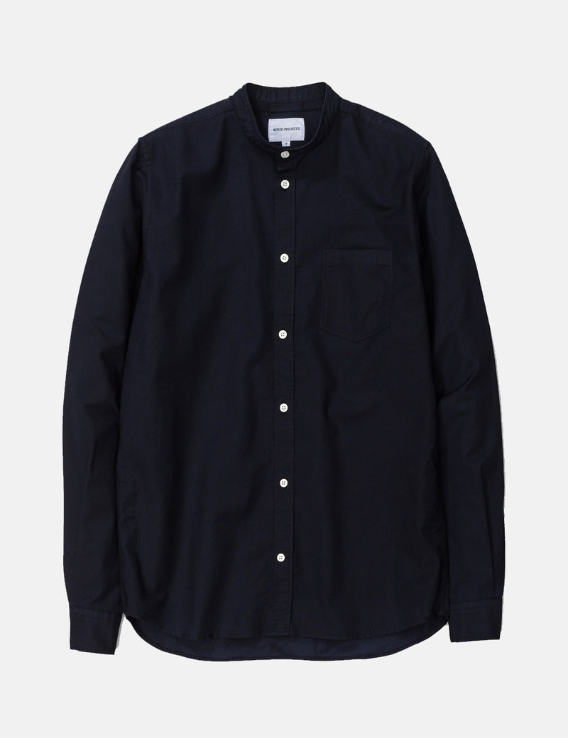 Norse Projects Hans Collarless Oxford Shirt - Dark Navy Blue
