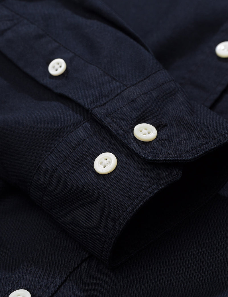 Norse Projects Hans Collarless Oxford Shirt - Dark Navy Blue