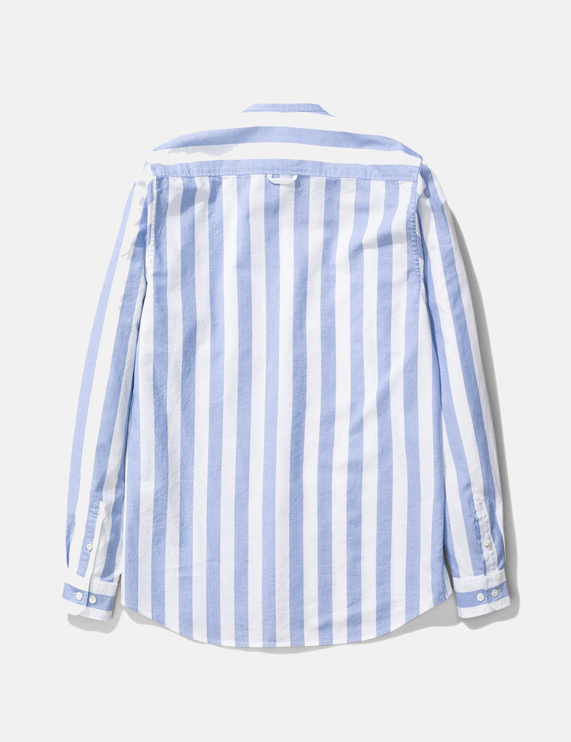 Norse Projects Hans Collarless Wide Stripe Oxford Shirt-Pale Blue
