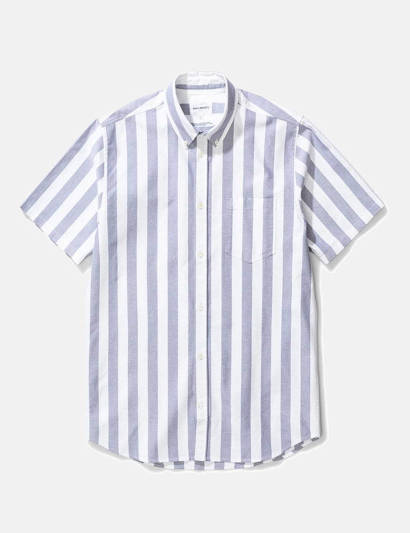 Norse Projects Theo Oxford Short Sleeve Shirt (Wide Stripe)-Navy Blue