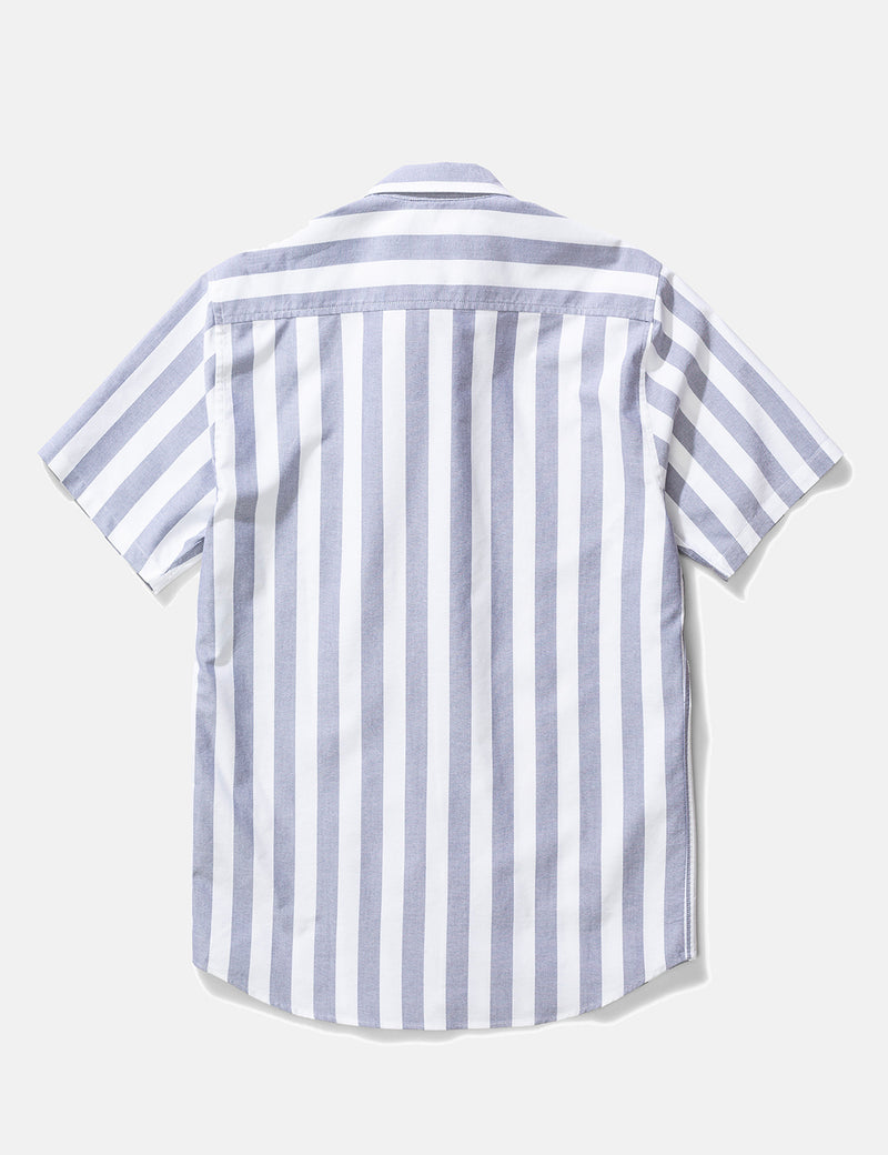 Norse Projects Theo Oxford Short Sleeve Shirt (Wide Stripe)-Navy Blue