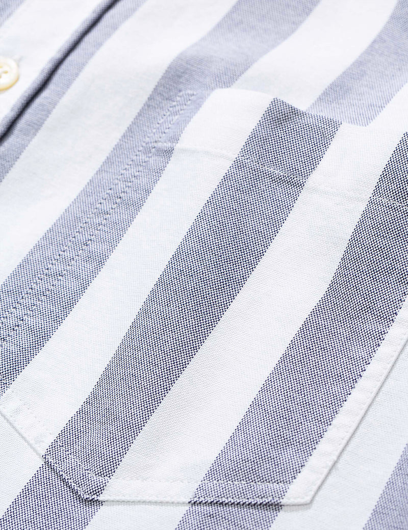 Chemise à Manche Courte Norse Projects Theo Oxford (Wide Stripe) - Navy Blue