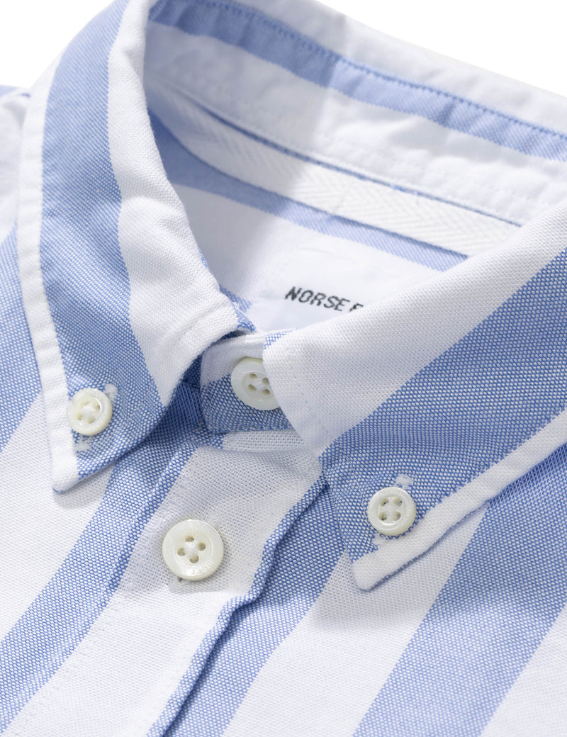 Norse Projects Theo Oxford Short Sleeve Shirt (Wide Stripe) - Pale Blue