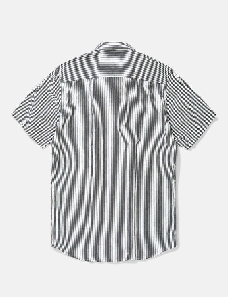 Norse Projects Osvald Seersucker Short Sleeve Shirt - Navy Stripe
