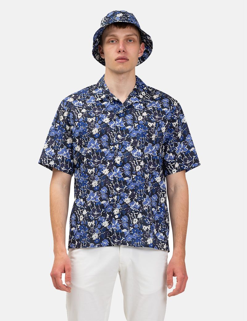 Norse Projects Carsten Libertyプリントシャツ（半袖）-ダークネイビーブルー