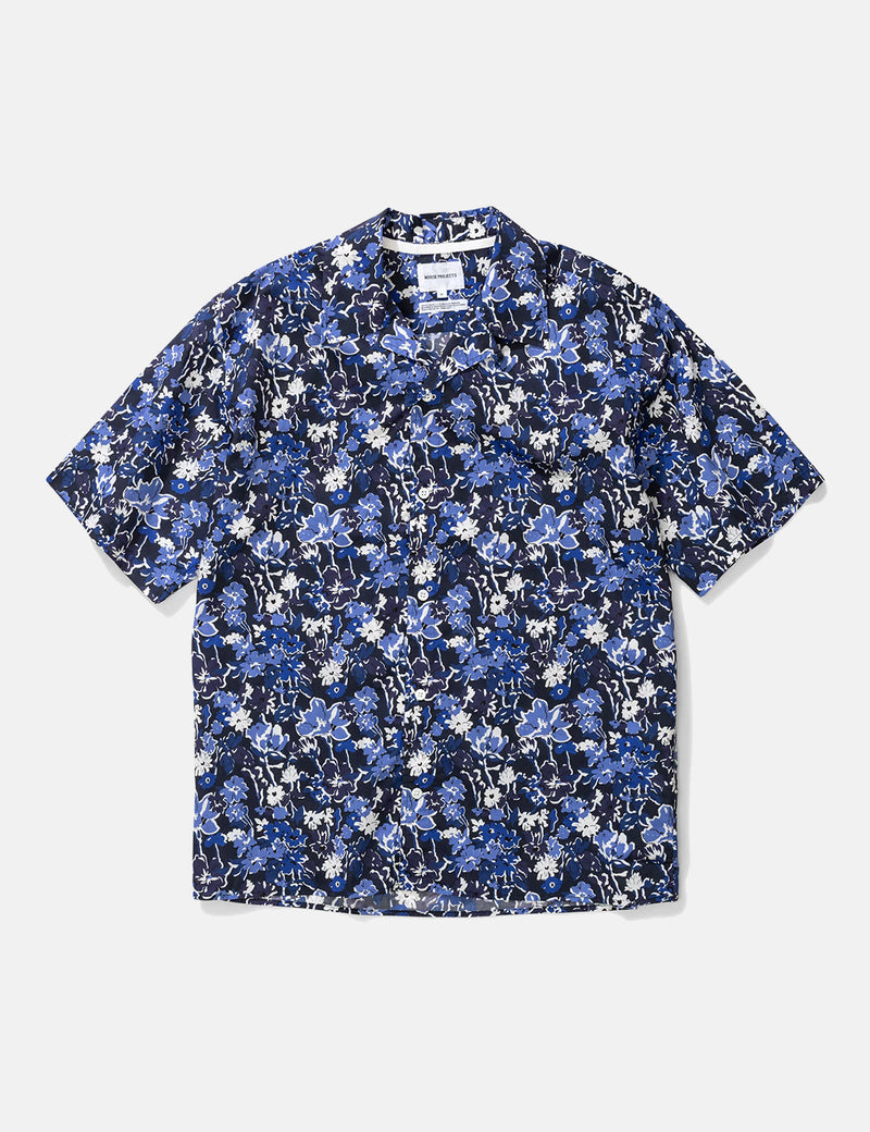 Norse Projects Carsten Libertyプリントシャツ（半袖）-ダークネイビーブルー