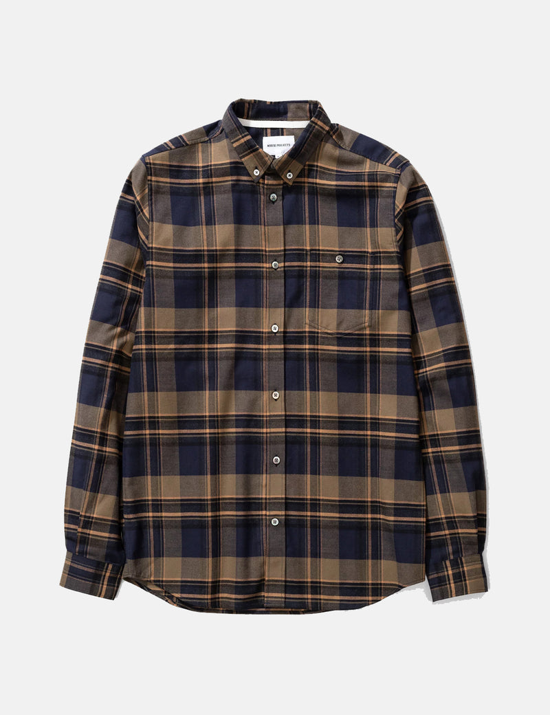 Norse Projects Anton Brushed Flannel Shirt (Check) - Ivy Green