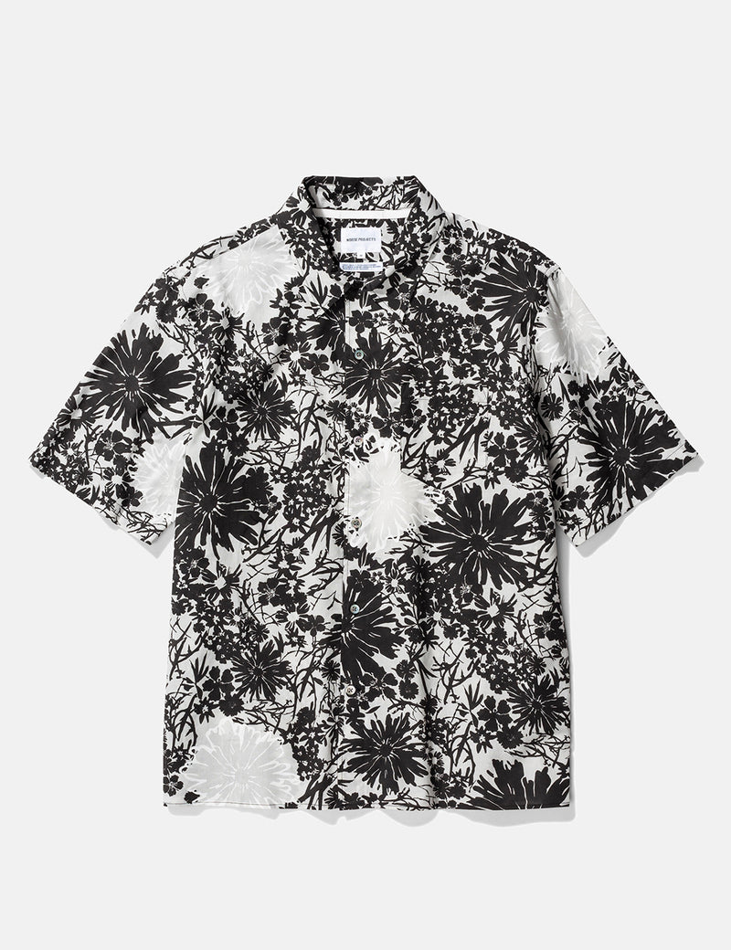 Norse Projects Carsten Flower Print Shirt - Glazier Grey