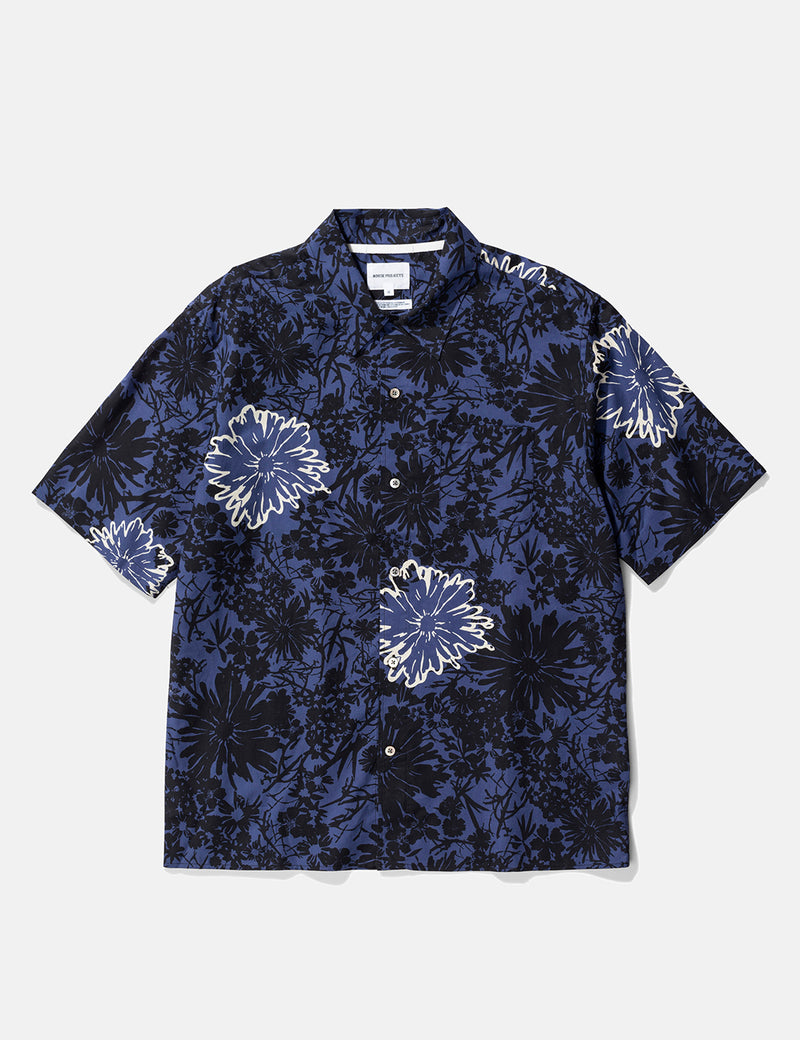 Norse Projects Carsten Flower Print Shirt - Twilight Blue
