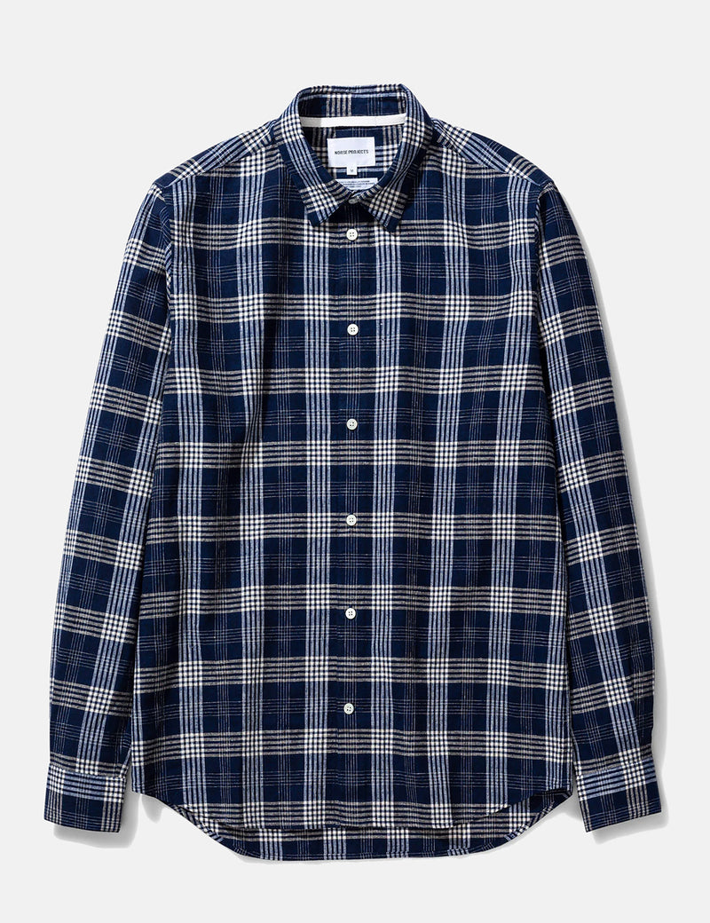 Norse Projects Hans50/50チェックシャツ-HimmelBlue