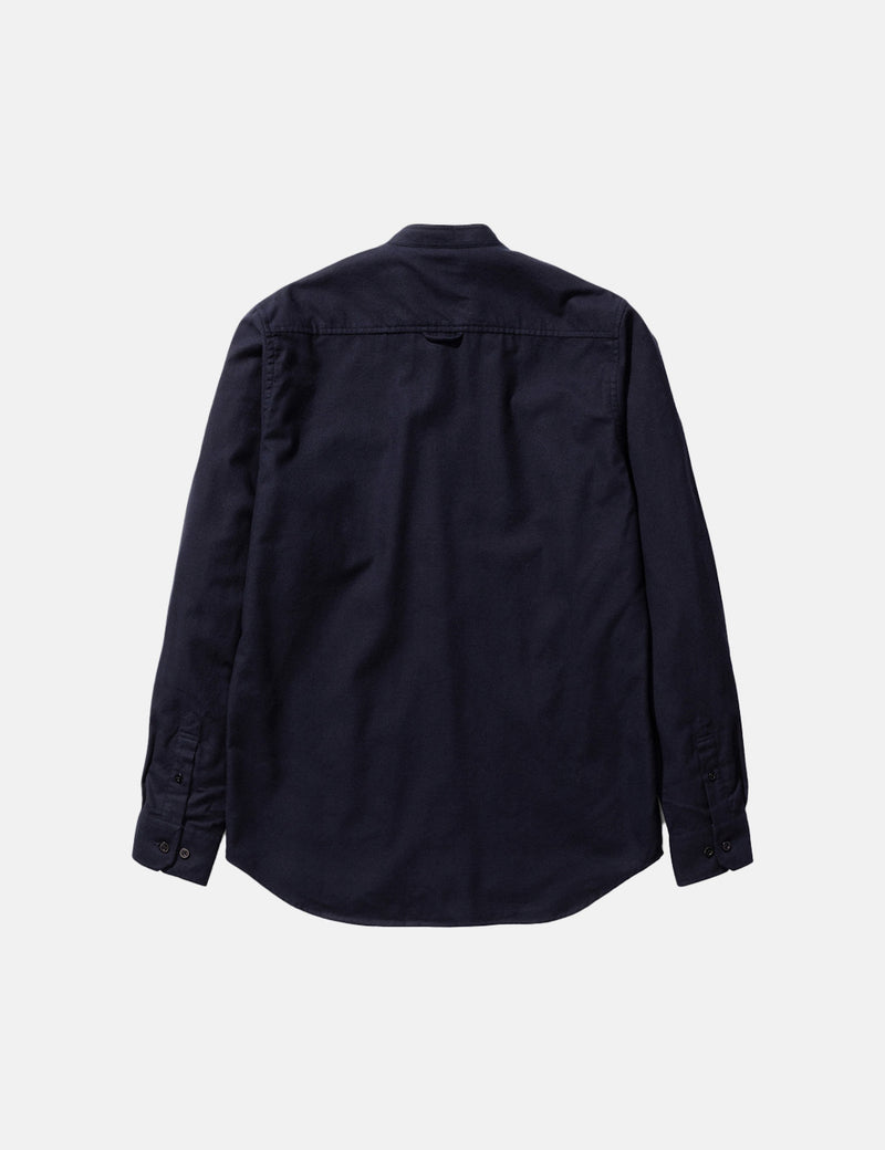 Norse Projects Hans Collarless Flannel Shirt - Dark Navy Blue