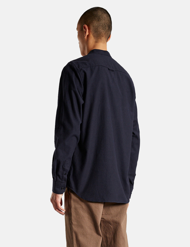 Norse Projects Hans Collarless Flannel Shirt - Dark Navy Blue