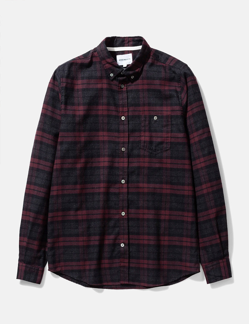 Norse Projects Anton Brushed Flannel Check Shirt - Eggplant Brown