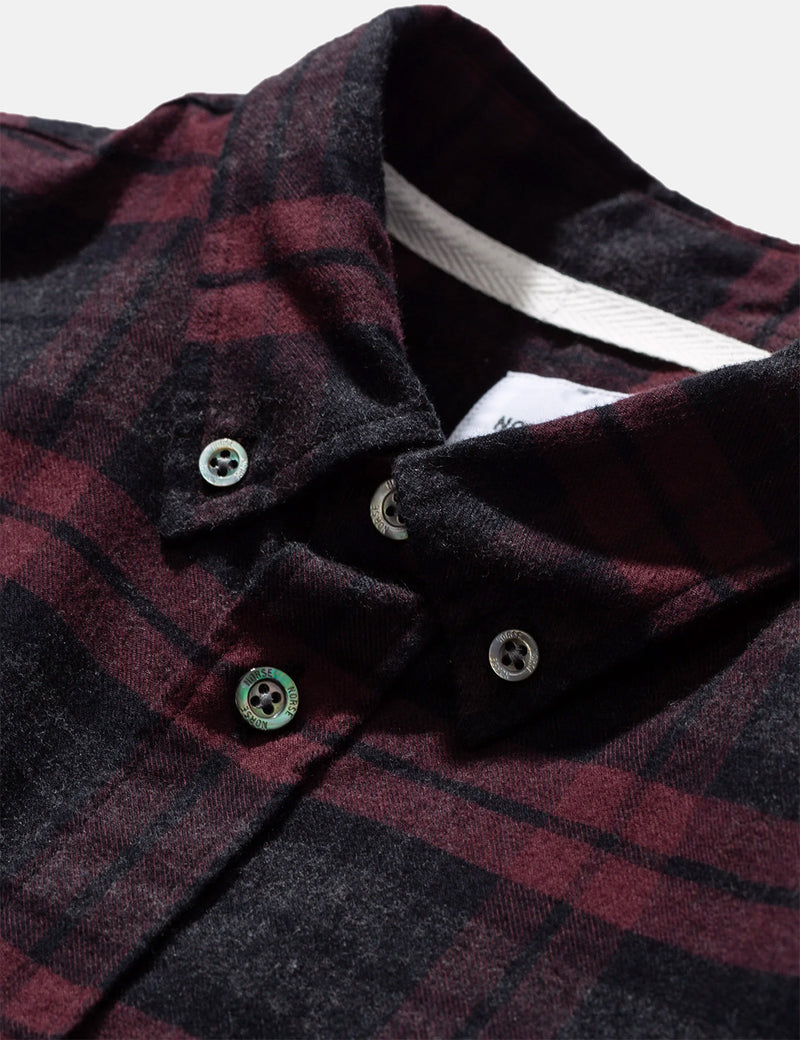 Nordische Projekte Anton Brushed Flannel Check Shirt - Aubergine Brown