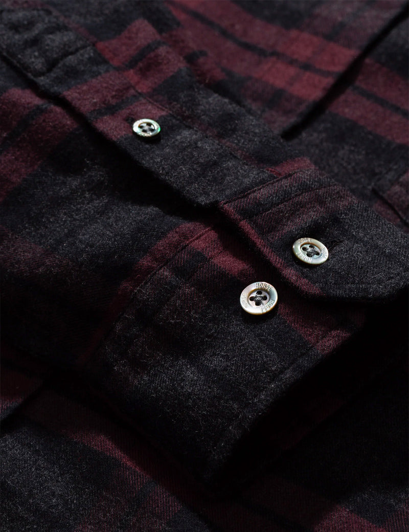 Nordische Projekte Anton Brushed Flannel Check Shirt - Aubergine Brown