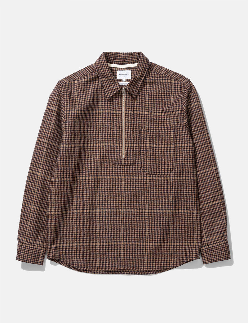 Norse Projects Elof Wool Shirt - Utility Khaki Check Brown