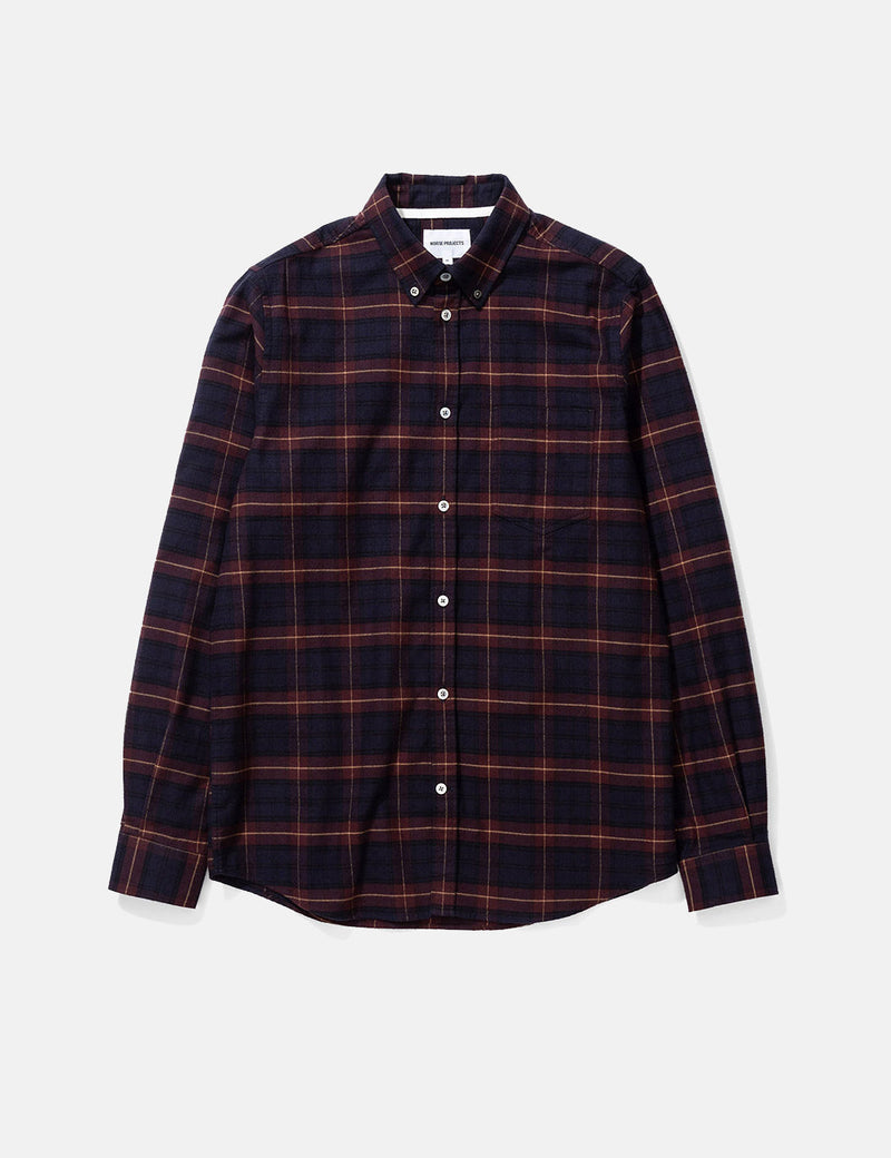 Norse Projects Anton Brushed Flannel Shirt -  Check Cordovan Brown