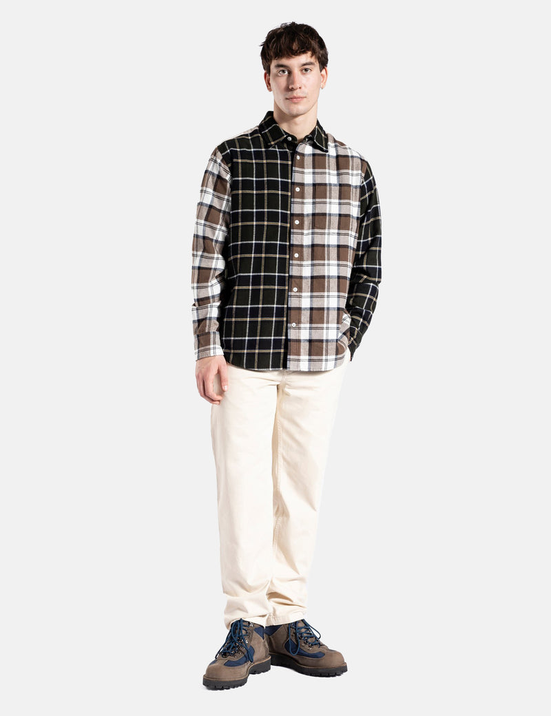 Norse Projects Algot Mixed Flannel Check Shirt - Beech Green