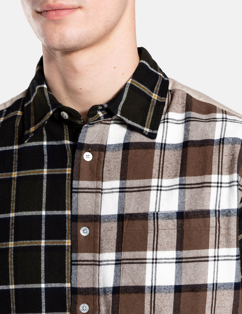 Norse Projects Algot Mixed Flannel Check Shirt - Beech Green