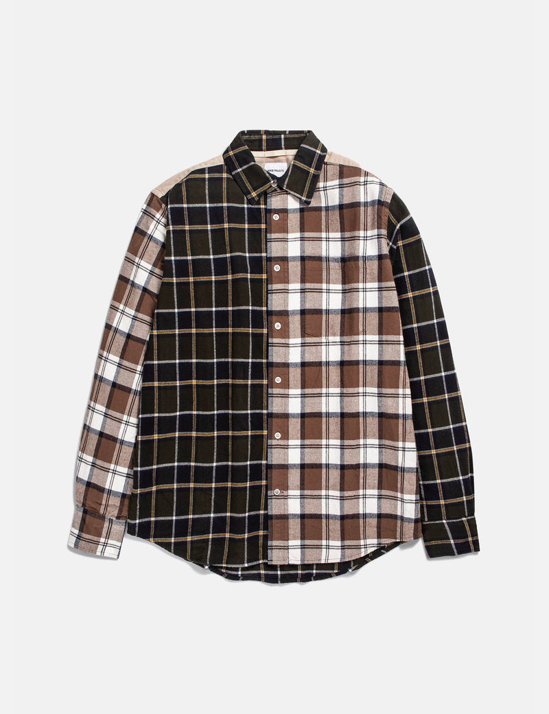 Norse Projects Algot Mixed Flannel Check Shirt - Beech Green